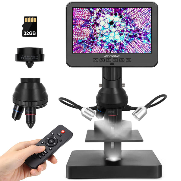 Andonstar AD246S-P HDMI Digital Microscope with 7'' Screen, 4000x 3 Lens 2160P UHD Video Record, Coin Microscope for Error Coins, Biological Microscope Kit for Adults and Kids, Prepred Slides