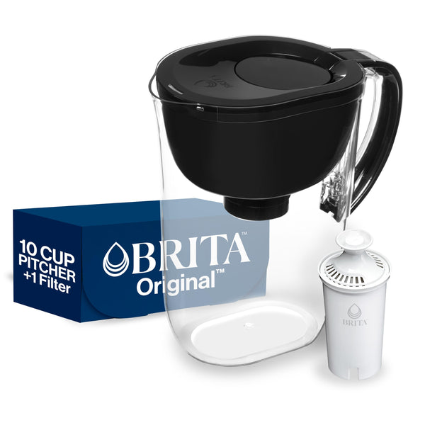 Brita Large Water Filter Pitcher for Tap and Drinking Water with SmartLight Change Indicator, Includes 1 Standard Filter, BPA-Free, Lasts 2 Months, 10-Cup Capacity, Stretch Limo Black