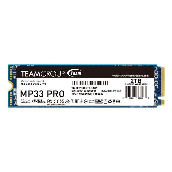 TEAMGROUP MP33PRO 2TB SLC Cache 3D NAND TLC NVMe 1.3 PCIe Gen3x4 M.2 2280 Internal SSD R/W Speed Up to 3500/3000 MB/s Laptop & Desktop TM8FPD002T0C101