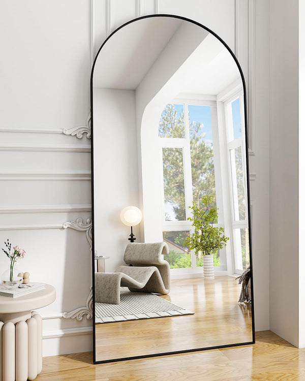 Koonmi 30"x71" Arched Full Length Mirror, Black Large Floor Mirror with Aluminum Alloy Frame Standing Hanging or Leaning Wall-Mounted Mirror, Vanity Mirror for Living Room and Bedroom