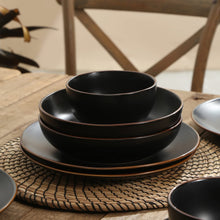 Stone Lain Brasa Modern Stoneware 32 Piece Dinnerware Sets, Plates and bowls Sets, Dish Set for 8, Black