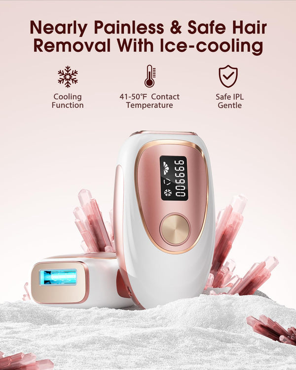 LYSMOSKI Laser Hair Removal for Women and Men, Ice-Cooling IPL Hair Removal Device for Armpits Legs Arms Face Bikini Line, Nearly Painless, Effective & Long-Lasting Hair Removal from Home, Gold