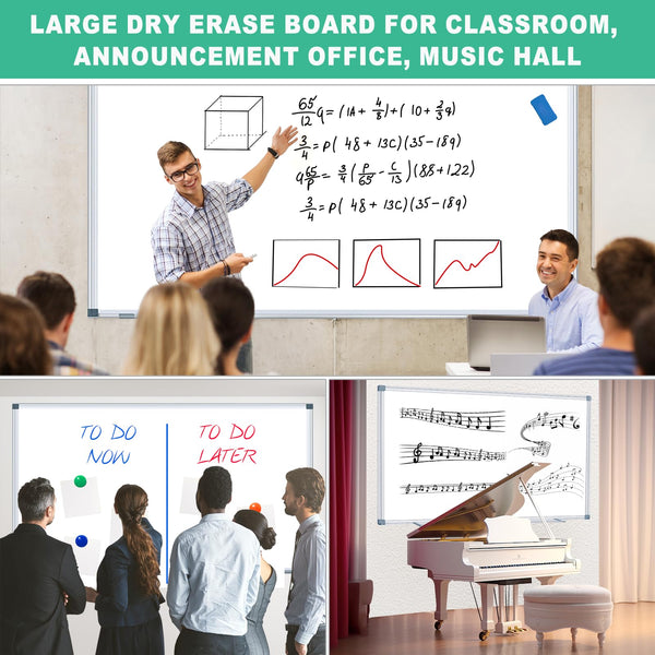 H-Qprobd 72"x48" Large Dry Erase Board for Wall 6' x 4' Magnetic Whiteboard Aluminum Presentation White Boards with Long Pen Tray, 6 Markers, 2 Erasers &12 Magnets