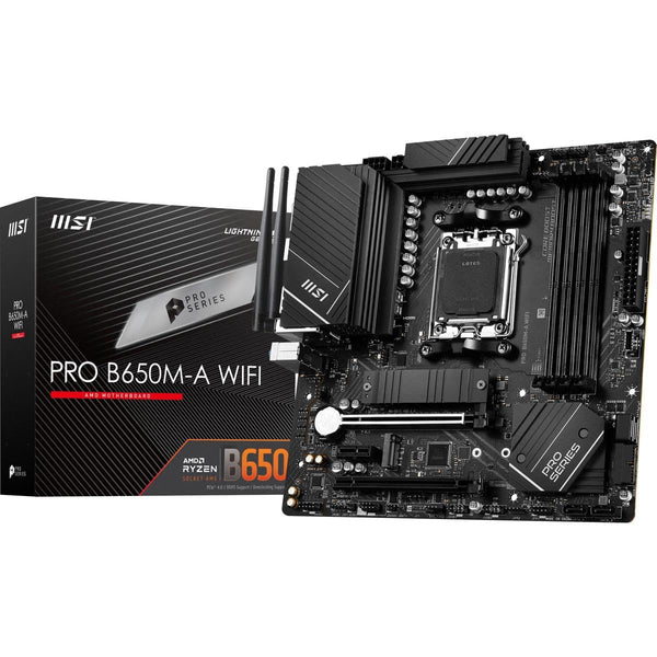 MSI PRO B650M-A WiFi ProSeries Motherboard (AMD Ryzen 9000/8000/7000 Series Processors, AM5, DDR5, PCIe 4.0, M.2, SATA 6Gb/s, USB 3.2 Gen 2, HDMI/DP, Wi-Fi 6E, Bluetooth 5.3, 2.5Gbps LAN, mATX)