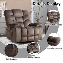 Phoenix Home Oversized Power Recliner Chair for Adults, Electric Recliner Chair with Massage and Heat, Single Sofa with USB Port for Living Room/Bedroom/Office, Chestnut Brown