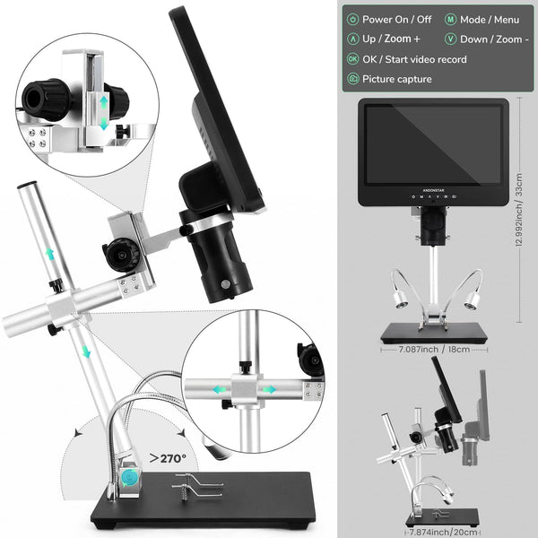 Andonstar AD249S-M 10.1 Inch HDMI Digital Microscope 2000x for Adults, 3 Lens 2160P UHD Video Record, Soldering Microscope for Electronics Repair, Error Coins, Pro Boom Arm Stand, Windows Compatible