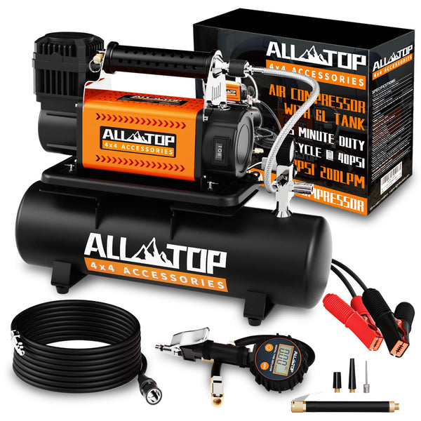 ALL-TOP Air Compressor with 6L Tank Kit,12V Portable Inflator & Oil-Free Steel Tank 6-Liter, Offroad Air Compressor for Truck Tires, Heavy Duty Air Compressor Max 150PSI for SUV 4x4 Vehicle RV Tire