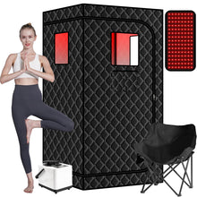 Portable Steam Sauna Box with Infrared Red Light for Home Relaxation, 660nm Red Light Therapy Lamp Personal Full Body Sauna Spa Tent with 3.0L 1100W Steamer, Remote Control, Folding Chair Indoor Use