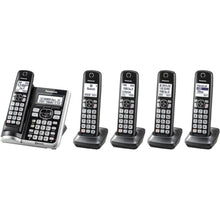 Panasonic Link2Cell Bluetooth Cordless Phone System with Voice Assistant, Call Block & Answering Machine, Battery Powered, Expandable Home Phone with 5 Handsets â€“ KX-TGF575S (Black with Silver Trim)