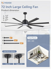 ZMISHIBO 72 inch Aluminium Blade Ceiling Fans with Lights and Remote, Outdoor Ceiling Fans for Patio Living Room with Quiet DC Motor, 6 Speed Reversible, 3 CCT, Black Industrial Ceiling Fan, 8 Blades