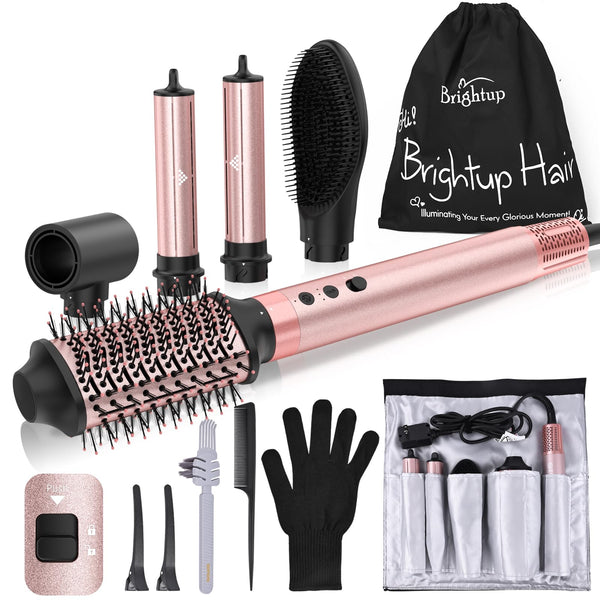 Brightup Upgraded Professional Hot Air Styler – 1400W High-Speed Blow Dryer Brush with 120,000 RPM, No Heat Damage, Fast Drying for Wavy, Curly & Straight Hair, 110V, Multi-Styler with Storage Bag