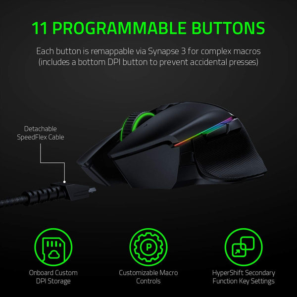 Razer Basilisk Ultimate Wireless Gaming Mouse: 20K DPI Optical Sensor - 11 Programmable Buttons - 100Hr Battery - Classic Black