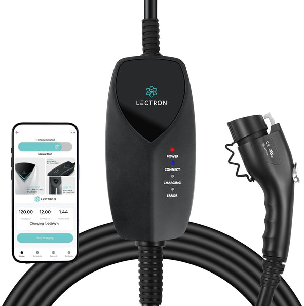 Lectron Level 1 J1772 EV Charger (WiFi) with App Control - 120V, 12 Amp, & 16 ft Cord - Portable Charger for J1772 EVs with NEMA 5-15 Plug - Compatible with All J1772 Evs