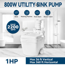 [Upgraded Version] 800W Utility Sink Pump, | PCB Function | 1 HP Drain Pump Upflush to 36ft/11 m, 2200GPH Sump Pump with 4 Water Inlets 1 Outlets for Basement, Laundry, Sink,/Pro