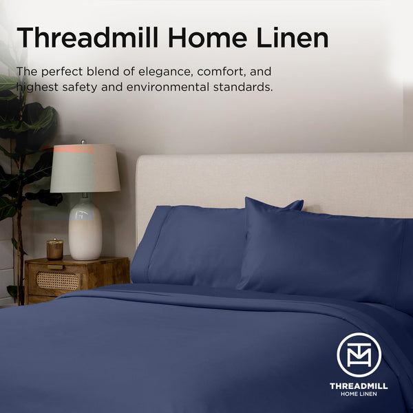 Threadmill Supima Cotton Queen Sheets - 1000 Thread Count, 4 Piece Luxury Bed Sheets, Sateen Weave Hotel Quality with Elasticized Deep Pocket, Folkstone Blue