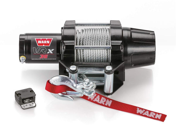 WARN 101035 VRX 35 Powersports Winch with Handlebar Mounted Switch and Steel Cable Wire Rope: 7/32" Diameter x 50' Length, 1.75 Ton (3,500 lb) Capacity