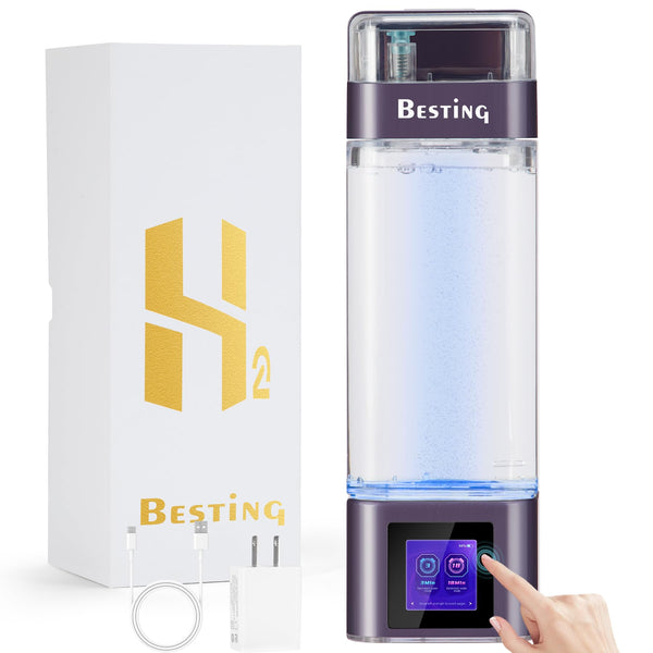 BESTING Hydrogen Water Bottle 12000PPB, Upgrade Smart Touchscreen Control SPE Hydrogen Generator, Portable Hydrogen Water Machine Easy to Use for Improved Energy Inflammation Support 350ml