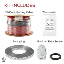 LuxHeat 40sqft Floor Heating Cable Kit - 240v Heated Tile Floor System - Heated Flooring System Includes UWG4 WiFi Programmable Thermostat w/GFCI, Underfloor Heating Cable, Strapping, Sensor & Alarm