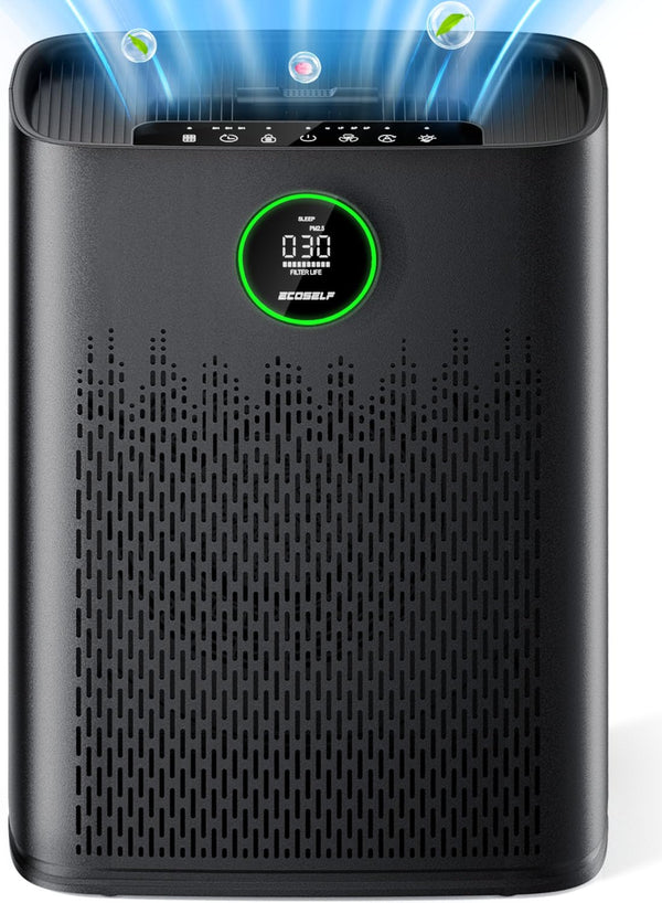 ECOSELF Air Purifiers for Home Large Room, with Smart Mode, PM2.5 Air Quality Display, 22dB Sleep Mode, Aromatherapy, Cover Up to 1295 Ft² with 2X-Purification & 360°Air Outlet, HAP603, Black Matte