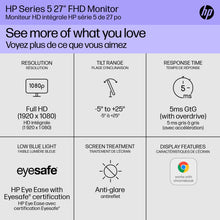 HP Series 5 27 inch FHD Monitor, Full HD Display (1920 x 1080), IPS Panel, 99% sRGB, 1500:1 Contrast Ratio, 300 nits, Eye Ease with Eyesafe Certification, 527sw (2024)