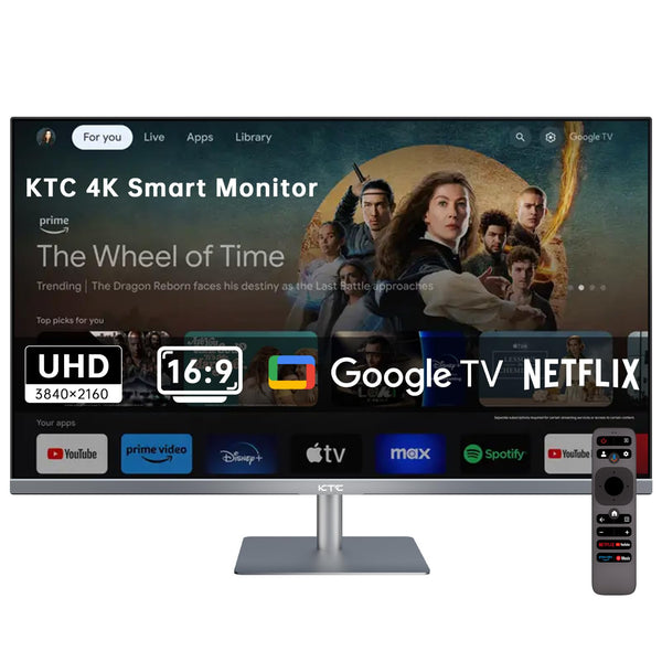 KTC 32 Inch 4K Smart Monitor, Google TV System UHD (3840x 2160) Smart TV with Speakers, Netflix Licensed, Type-C 65W PD, WirelessDisplay, HDR, Bluetooth, Hey Google Voice Remot, VESA Support, A32Q8