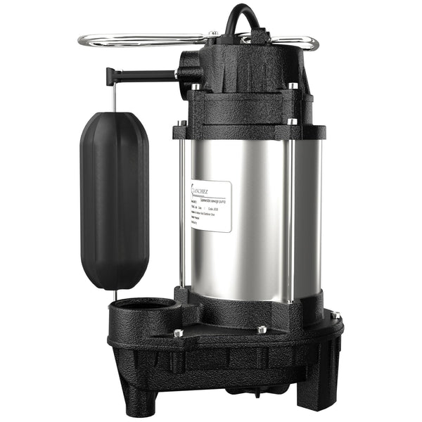 Lanchez 1/2 HP Submersible Cast Iron and Stainless Steel Sump Pump with Integrated Vertical Float Switch, 5200 GPH, Heavy Duty Basement Sewage Pump, 1-1/2" NPT Discharge Effluent Pump