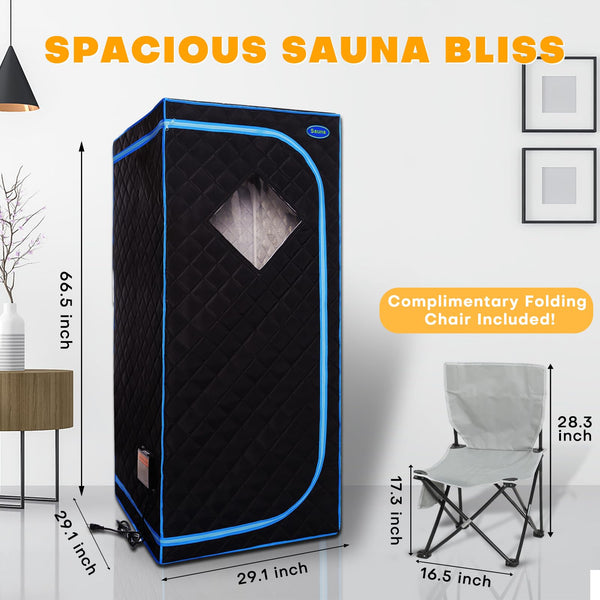 OSMOS SPA Portable Infrared Sauna for Home Full Size Personal Sauna Tent for Indoor Spa Lightweight Sauna Box with Foldable Sauna Chair, Heated Foot Pad, Remote Control 29.1"x29.1"x66.5" (Black)