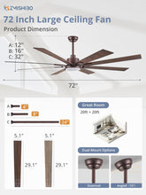 ZMISHIBO 72 inch Oil Rubbed Bronze Ceiling Fans with Lights and Remote, Indoor/Outdoor Farmhouse Ceiling Fan for Living Room Patio, 6 Speed Reversible Quiet DC Motor, 3CCT, Dual Finish Blades