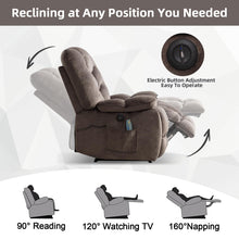 Phoenix Home Oversized Power Recliner Chair for Adults, Electric Recliner Chair with Massage and Heat, Single Sofa with USB Port for Living Room/Bedroom/Office, Chestnut Brown