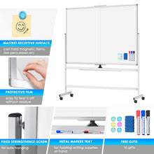 maxtek 60 x 48 Double Sided Rolling Whiteboard, Mobile Whiteboard Magnetic White Board - Large Reversible Dry Erase Board Easel Standing Board on Wheels with Stand (60 x 48)