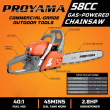 PROYAMA 58CC 2-Cycle Gas Powered Chainsaw, 16-Inch Top Handle Chain Saw, Gasoline Chainsaw 20-Inch for Tree Wood Cutting