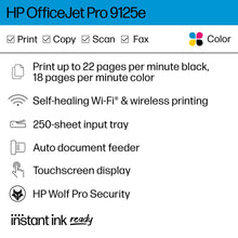 HP OfficeJet Pro 9125e All-in-One Printer, Color, Printer-for-Small Medium Business, Print, Copy, scan, fax,Touchscreen; Smart Advance Scan, 3 months of Instant Ink included