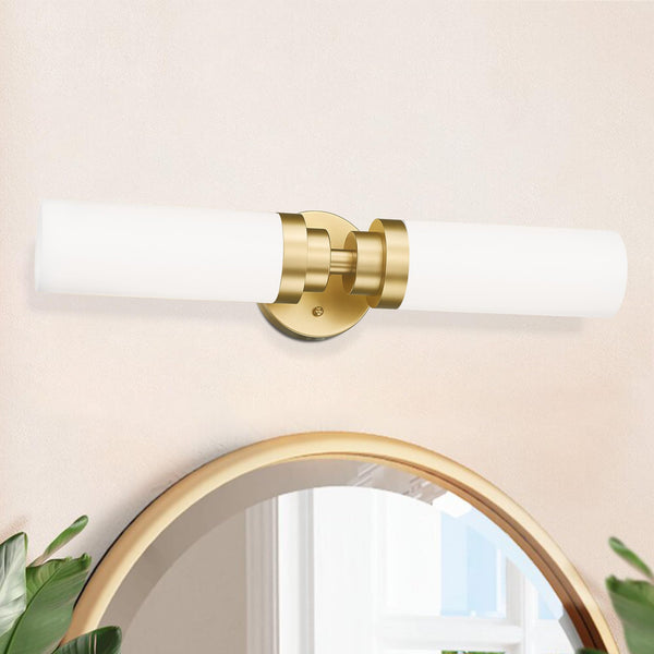 Emak 22 Inch Gold Bathroom Light Fixtures Over Mirror, 2-Light Bathroom Vanity Light with Milk Glass Shade, Modern Wall Sconce Set of Two for Bathroom, Hallway, VL085-GDL-ML-2-2PK