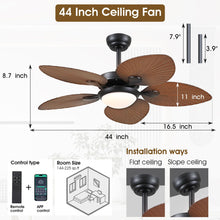 Wiviniya Ceiling Fans with Lights and Remote/APP Control, 44 Inch Tropical Palm Leaf Ceiling Fan with LED Lights, Outdoor Ceiling Fans for Patios Porch, Reversible Quiet Motor, Dimmable, Light Brown