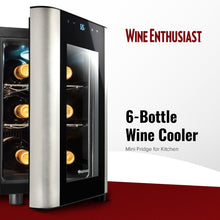 Wine Enthusiast 6-Bottle Countertop Wine Cooler – Compact Mini Fridge for Kitchen or Bedroom with 3 Shelves, Energy-Efficient Cooling, Adjustable Digital Temperature Control, Beverage Refrigerator