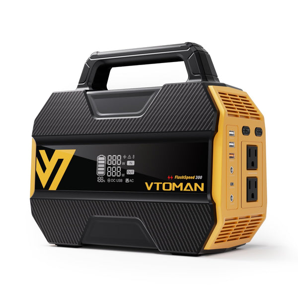 VTOMAN FlashSpeed 300 Portable Power Station 70000mAh, Only 7.4lbs with 7 Outlets, LiFePO4 Generator with Up to 600W AC Outlet, 12V/24V DC Input Adapt RV/Van, PD 100W Type-C for Power Outage, Camping