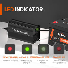 LiTime 48V(58.4V) Lithium Battery Charger, LiFePO4 Battery Charger for 51.2V Golf Carts Battery, 0V Smart Charge Function, 10A AC-DC Deep Cycle Battery Charger with Wire Lugs and Cooling Fan