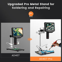 Andonstar AD407 Pro 3D HDMI Soldering Digital Microscope with Pro Metal Stand 4MP UHD and 7 inch Adjustable LCD Screen USB Video Microscopes for Phone Repairing SMT SMD DIY