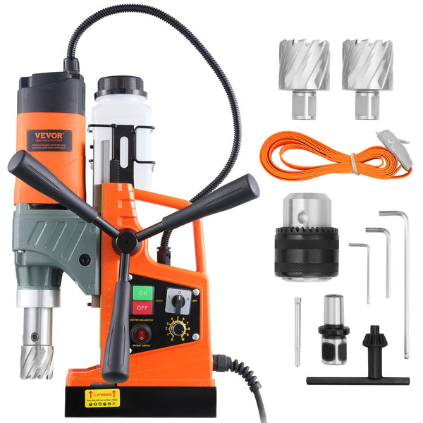 VEVOR Mag Drill Press, 1300W 1.57" Boring Diameter, 2922lbf Power Magnetic Drill, 0-700 PRM Forward and Reverse Tapping, 10-Speed, Electric Drilling Machine for Metal Surface and Home Improvement