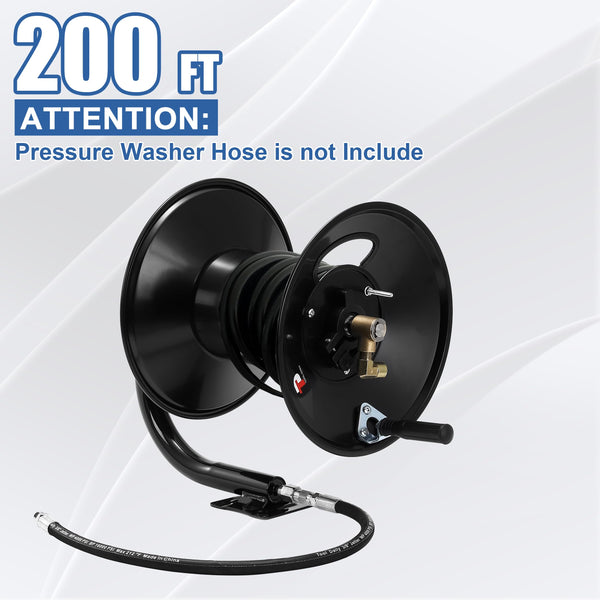 Tool Daily Pressure Washer Hose Reel 200 FT, Heavy Duty Steel Hose Reel for Power Washer, 3/8" Hose Reel Hand Crank, 4000 PSI