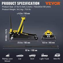 VEVOR 3 Ton Low Profile, Heavy-Duty Steel Racing Floor Jack with Dual Pistons Quick Lift Pump, Lifting Range 3.35