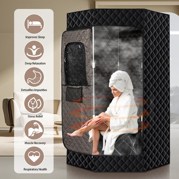 PEEKO Portable Sauna for Home,Full Size Personal Pentagon Sauna Tent Sauna Box with 4L Capacity 1500w Steamer,Foldable Chair with Side Pocket,Customized Pentagon Sweat Mat, Remote Controller