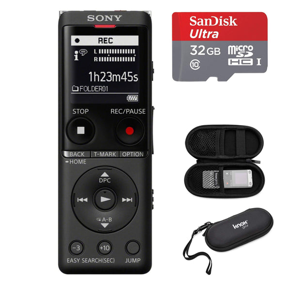 Sony ICD-UX570 Series Digital Voice Recorder (Black) with Built-in USB Bundle with 32GB microSD and Hard Carrying Case