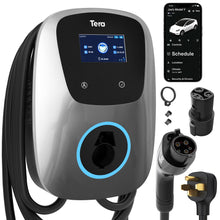 Tera Electric Vehicle Charger for Tesla: J1772 Level 2 EVs ETL Certified 48 40 Amp 240 Volt Home EVSE with Manual Setting Amps Schedule on Unit NEMA 14-50 25 FT Cable Silver