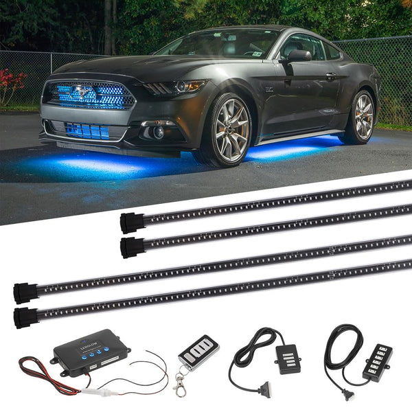 LEDGlow 4pc Million Color Multi-Color LED Underbody Underglow Accent Lighting Kit for Cars - 18 Solid Colors - 12 Unique Patterns - Music Mode - Water Resistant Tubes - Includes Control Box & Remote