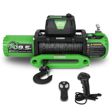 STEGODON Winch 9500lb Electric Winch 12V Winch with Synthetic Rope Car Trailer Winch with Green Hawse Fairlead Wireless Remote and Wired Handle for Truck SUV Jeep