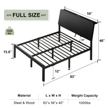 Feonase Full Size Bed Frame with Ergonomic Storage Headboard & Charging Station, LED Platform Bed Frame, Heavy Duty Metal Slats, No Box Spring Needed, Easy Assembly, Black