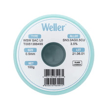 Weller WSW SAC L0 (T0051387099) Lead Free Solder Wire, Dia: 0.5 mm / 0.020 in, Wt: 500 g / 17.637 oz, Alloy Sn96.5Ag3.0Cu0.5, Flux content 3.5%