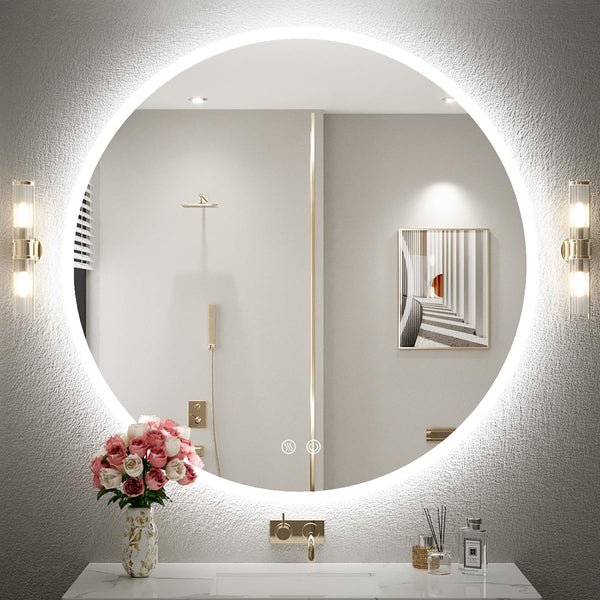 FTOTI 32 Inch Round LED Mirror for Vanity,Lighted Bathroom Mirror,Wall Mounted Round Mirror with Lights,Frameless,6000K, Anti-Fog&Dimmable, Touch Switch and IP54 Waterproof