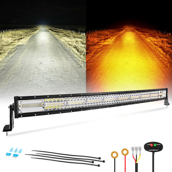 Auxbeam 42Inch 240W Curved LED Light Bar, 6 Modes Amber White Strobe Dual Color Fog Light, Spot Flood Combo Offroad Light Flashing Off Road Driving Light